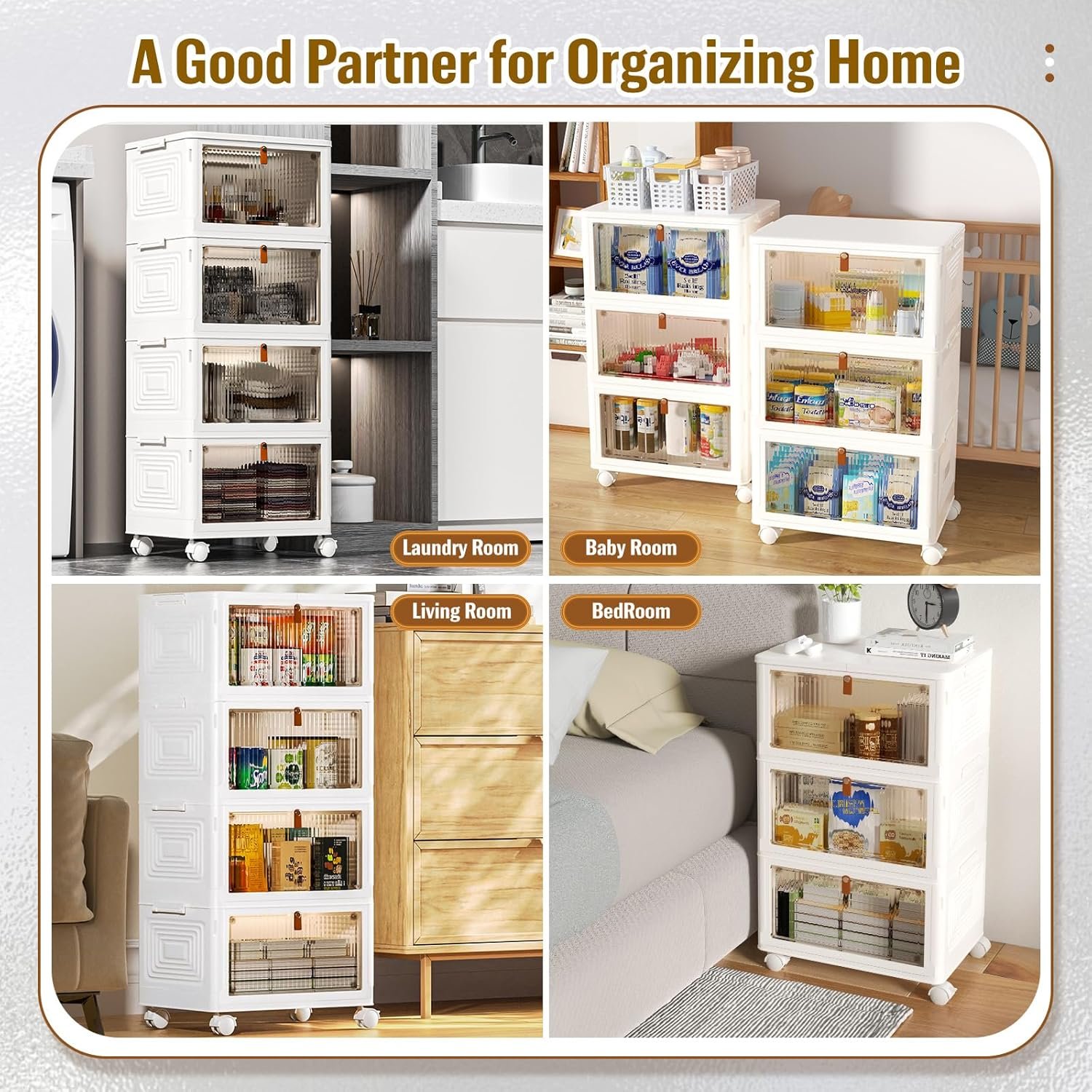 factory price 4 tier stackable storage bins with lids, 23qt plastic storage containers with magnetic doors & wheels, convenient storage bins closet organizers, household organization for home, party, office, dorm volume discount