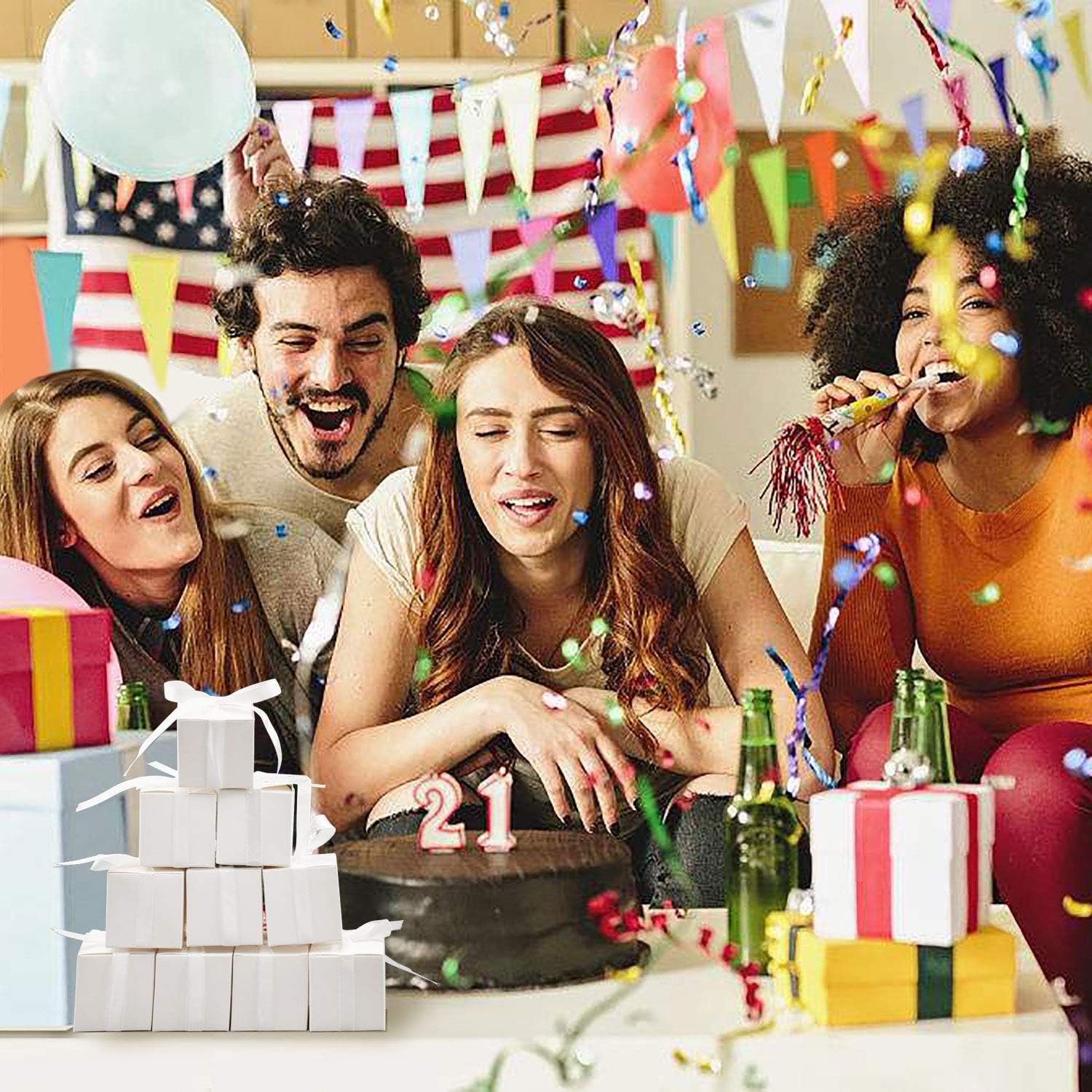 manufacturer direct kposiya 100 pack favor boxes 2x2x2 inch candy boxes white gift boxes with ribbons for wedding baby shower decorations birthday party supplies supplier direct