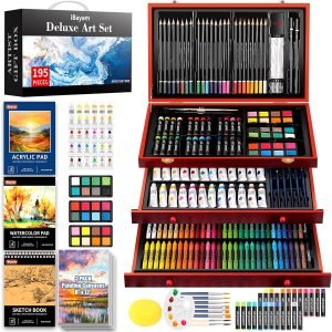 buy in bulk ibayam deluxe art set, 195-pack artist gift box, arts and crafts drawing painting kit art supplies for adults kids, art kits paint set with 24 acrylic paint, sketchbook, canvases, crayons, pencils source from factory