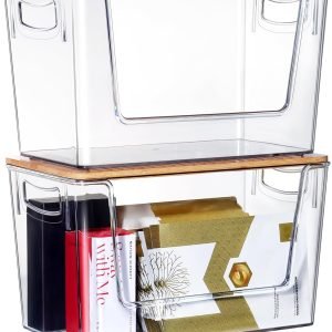 buy in bulk hudgan clear stackable storage containers acrylic open front storage bins with lids for bliss bins and kitchen organization, trash bag holder dispenser source from factory