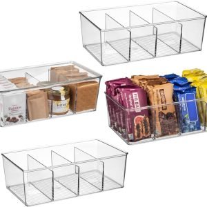 factory direct clearspace plastic pantry organization and storage bins with dividers & lids – perfect kitchen organization or kitchen storage – fridge organizer, refrigerator bins, cabinet organizers, 4 pack oem/odm services