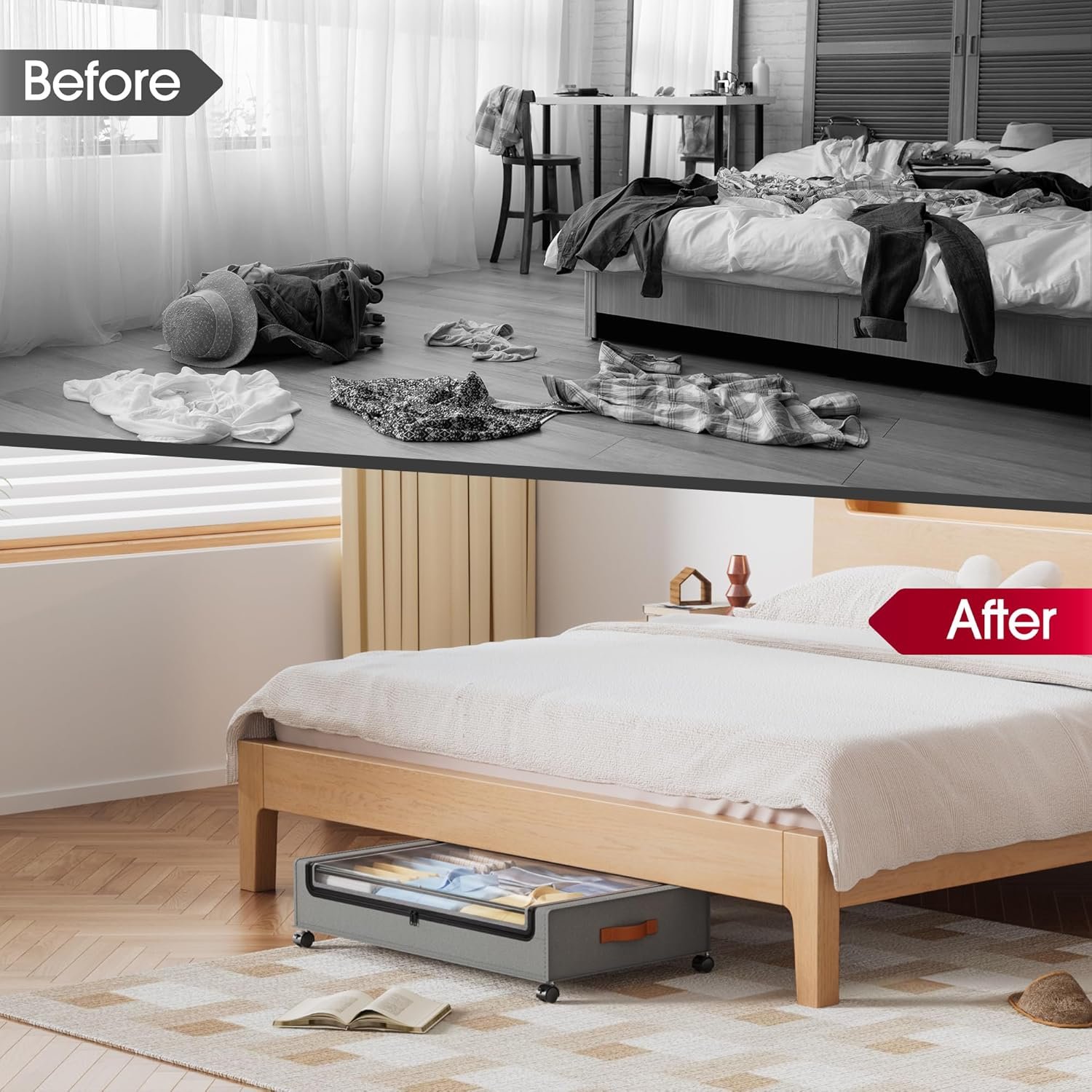 factory direct yecaye under bed storage with wheels, 2 pack under bed storage containers, large under bed rolling storage with clear window & label, bedroom storage organizer for clothes, shoes,toys, books, blankets oem/odm services