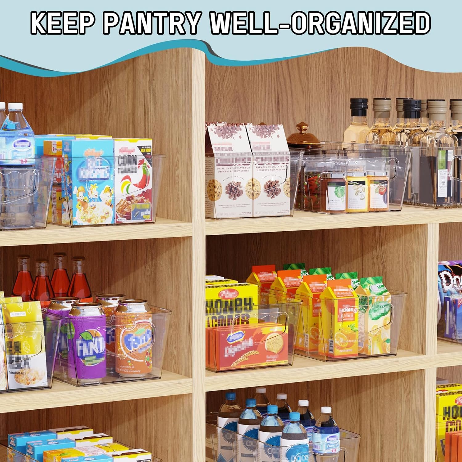 factory direct spacekeeper storage organizer bins 6 pack clear pantry organization and storage containers with removable dividers, plastic stackable storage bins for cabinet, kitchen, fridge, countertops oem/odm services