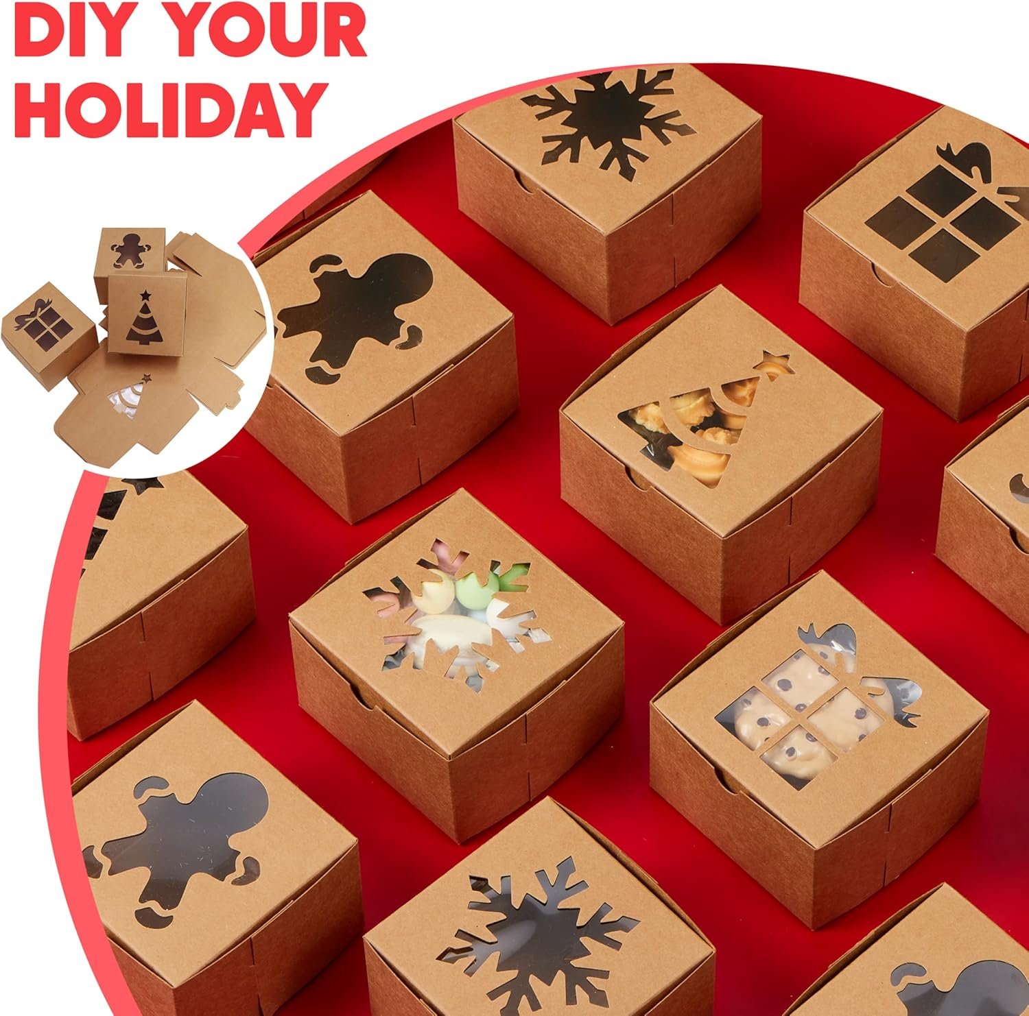 trade price joyin 24 pcs brown bakery boxes with window, 4"x 4"x 2.5" small kraft cookie boxes for christmas cupcakes, cookies, brownies, donuts, truffles gift-giving wholesale supplier