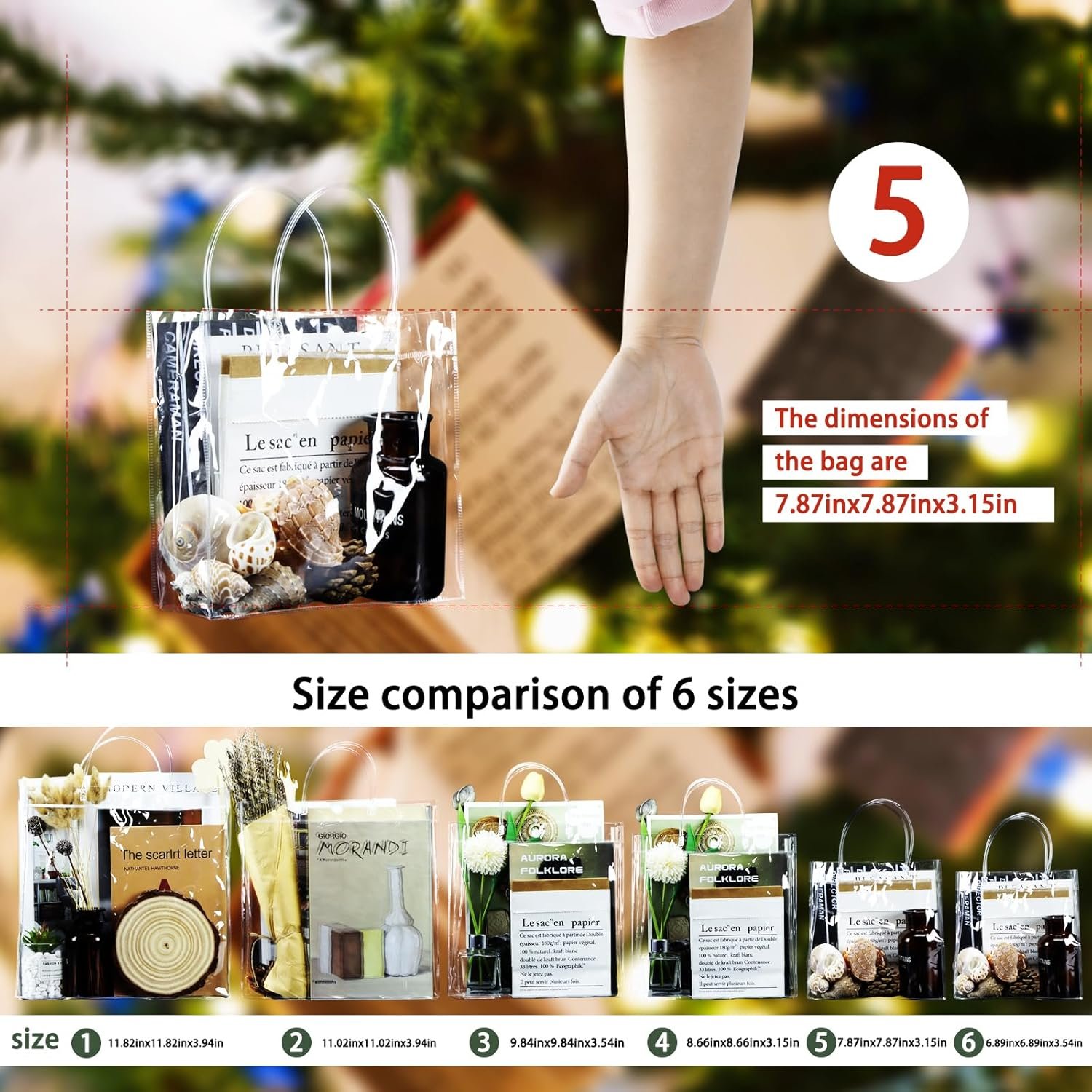 manufacturer direct badenbach 16 pcs clear gift bags with handle,7.87" x 7.87" x 3.15", plastic small clear gift bag clear goodie bag tote bags clear party favor bags for wedding birthday baby shower halloween christmas supplier direct