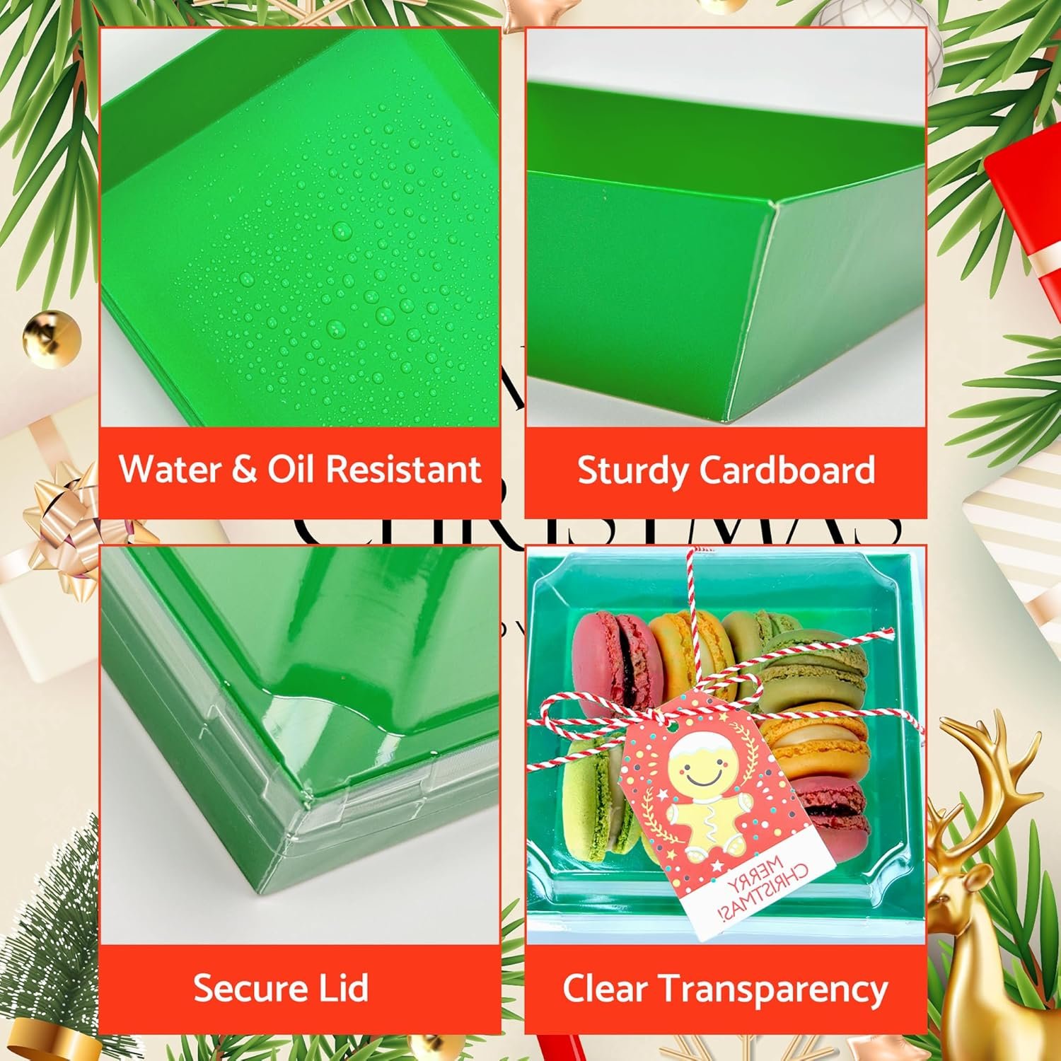 manufacturer direct hctwpy christmas charcuterie boxes christmas bakery boxes disposable paper food containers gift box with clear lids ropes cards for xmas party favor sandwich cookies donuts bakla,72 pieces supplier direct