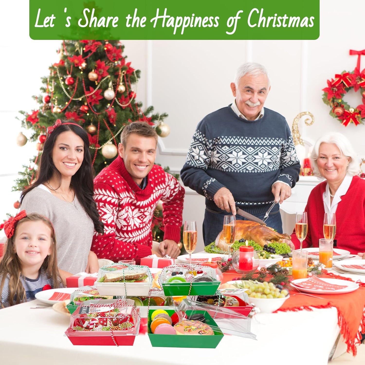 manufacturer direct hctwpy christmas charcuterie boxes christmas bakery boxes disposable paper food containers gift box with clear lids ropes cards for xmas party favor sandwich cookies donuts bakla,72 pieces supplier direct