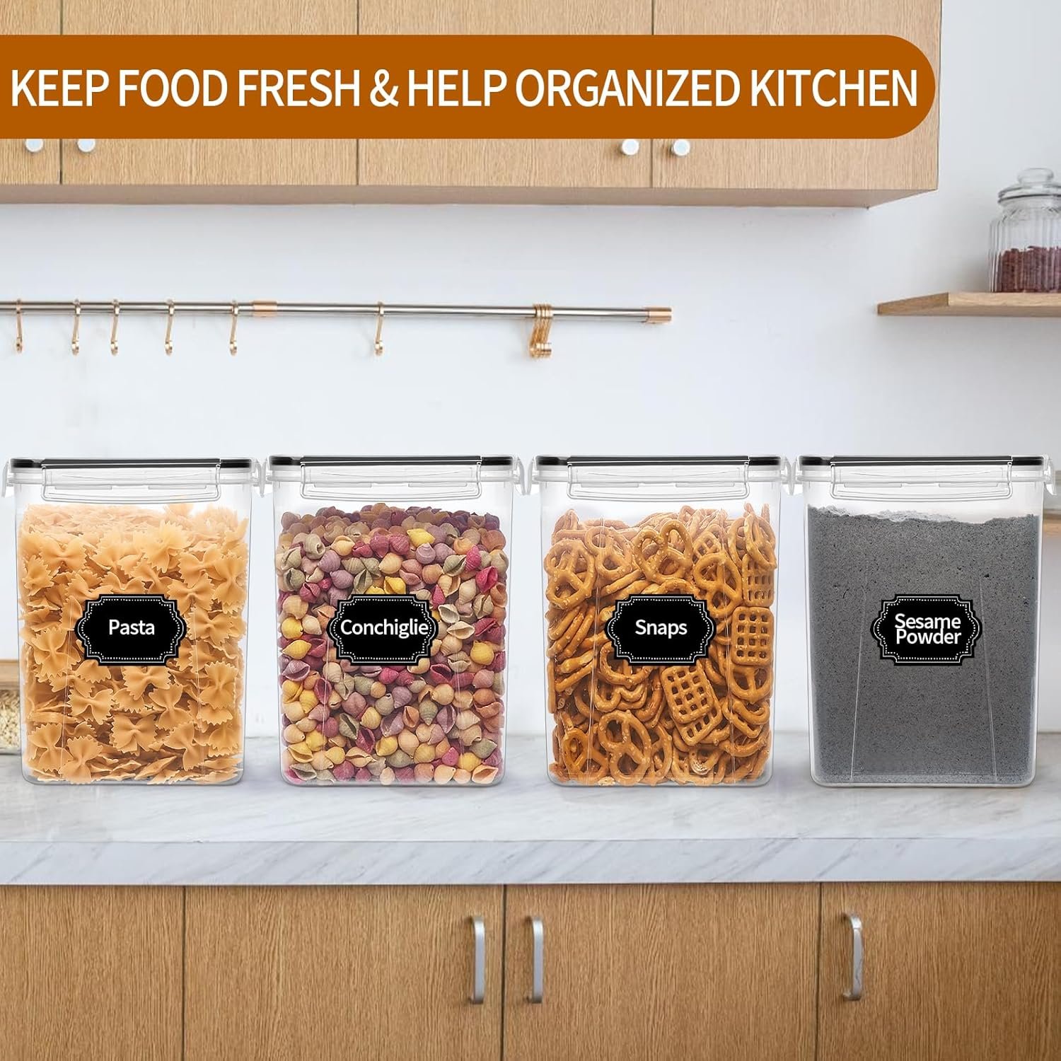 factory direct 4 pack large airtight food storage containers with lids (5.2l / 176oz), bpa free plastic kitchen and pantry organization contianers for cereal flour and sugar storage - labels & marker oem/odm services