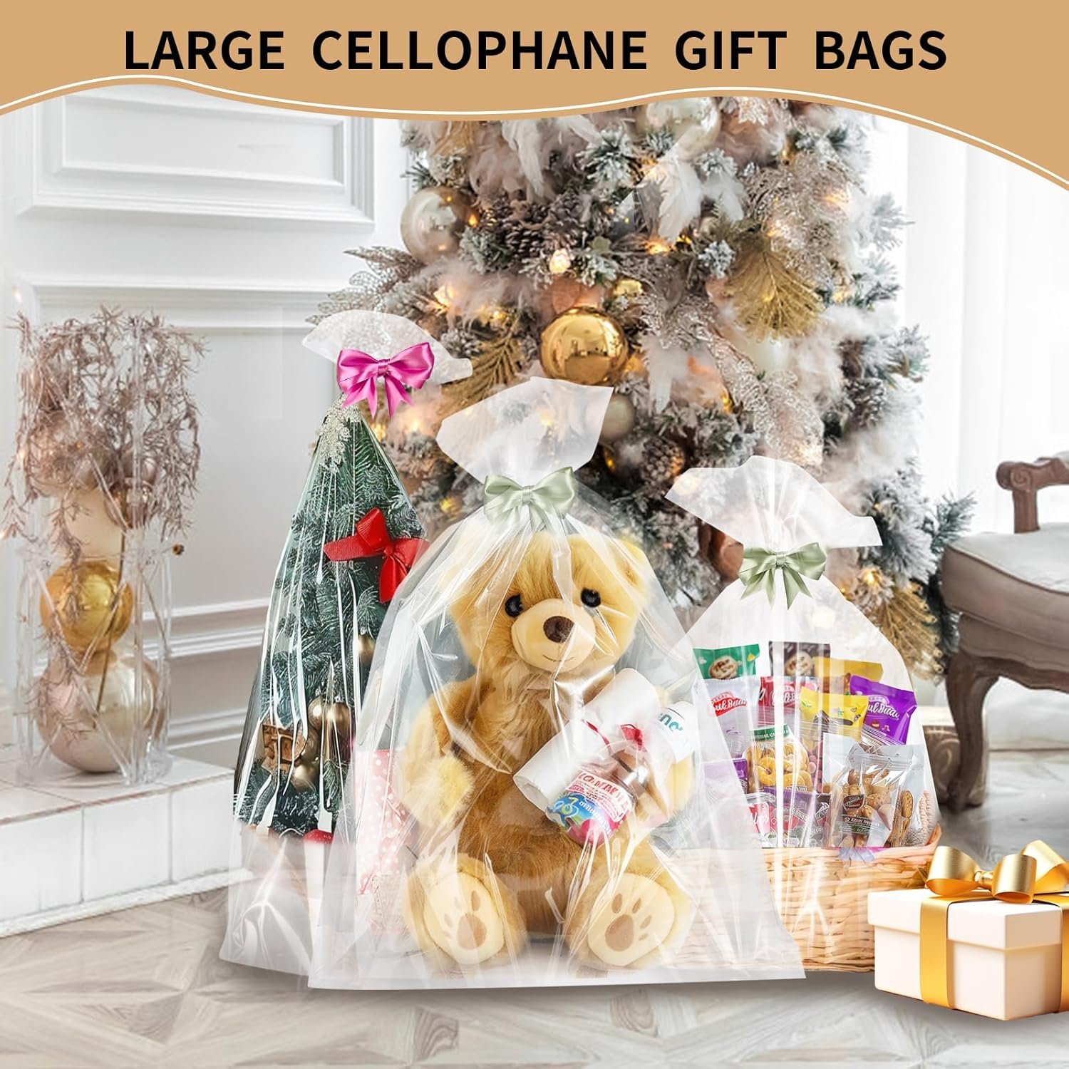 trade price 6pcs extra large cellophane bags 40x50 inch clear cellophane gift bags cellophane wrap for gift baskets 2.5 mil thick wholesale supplier