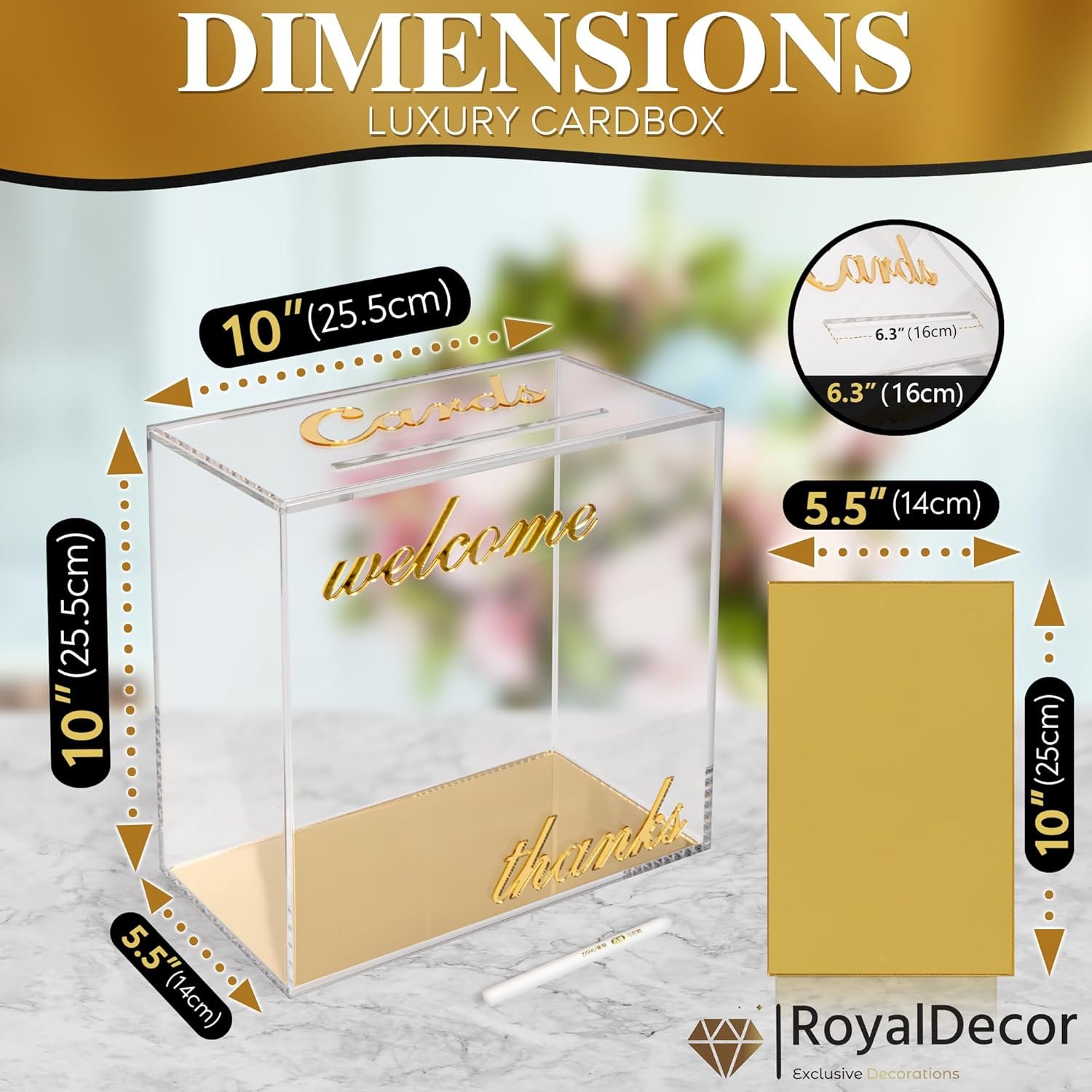 buy in bulk personalized acrylic card box with gold mirror - clear wedding box for cards, cash & envelopes, includes customization marker for parties, events & gifts. source from factory