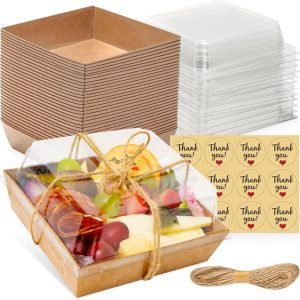 trade price 50 pack small charcuterie boxes with clear lids - to go paper mini charcuterie box, disposable food containers, 5inch dessert boxes for sandwich, cookie, sushi, cake slice, strawberries (brown) wholesale supplier