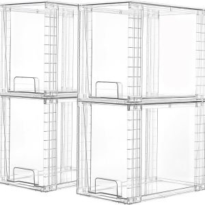 buy in bulk vtopmart 4 pack clear stackable storage drawers,9.7" high plastic organizers bins for skincare, bathroom supplies,ideal for cabinet,undersink,vanity,kitchen,pantry organization source from factory
