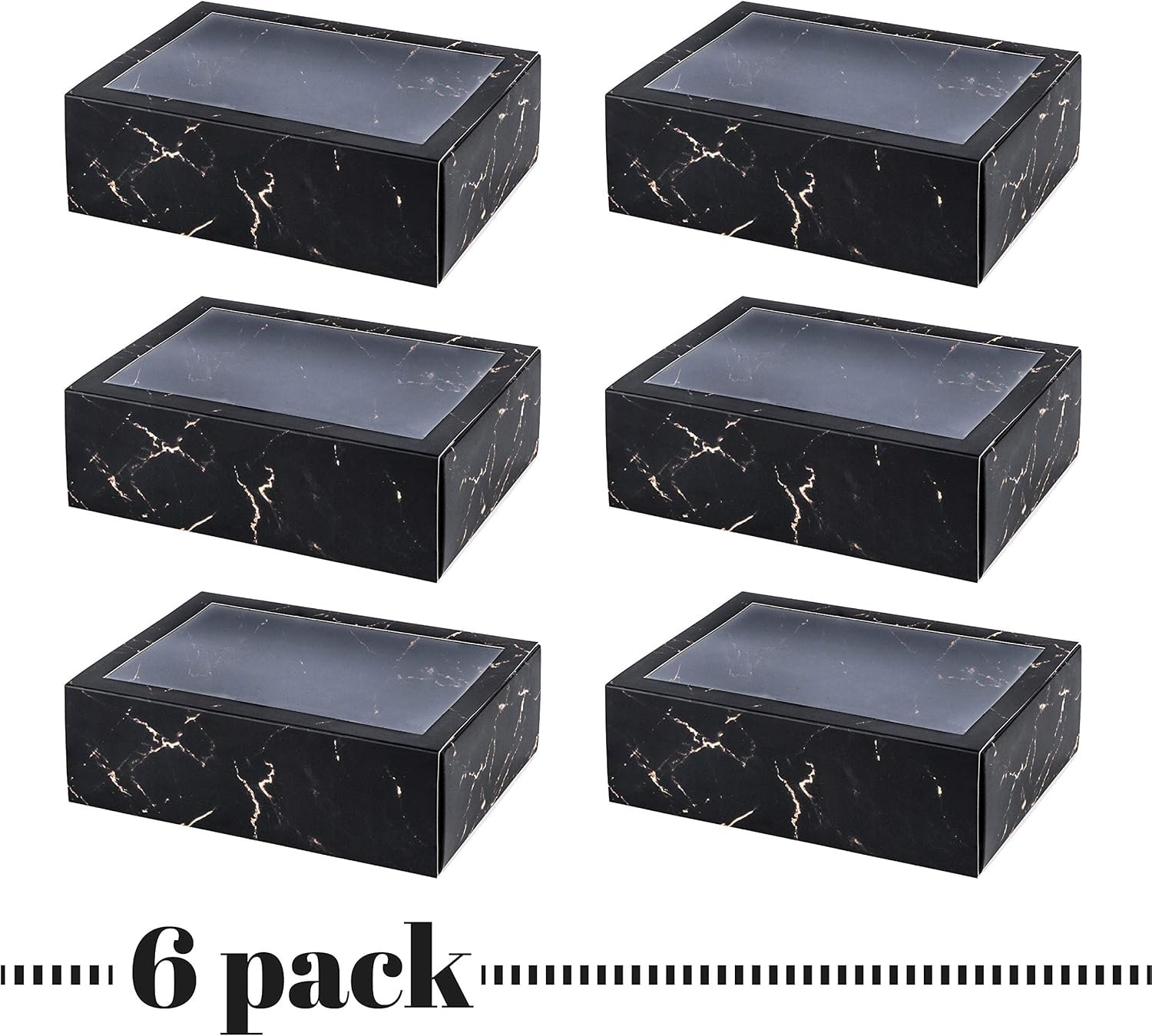 manufacturer direct hammont clear window gift boxes - 6 pack - rectangle shaped bakery boxes with clear pvc sleeve | treat boxes perfect for cakes, pastries, cookies, cupcakes, and party favors (black, 7.5” x 5” x 2.5”) supplier direct