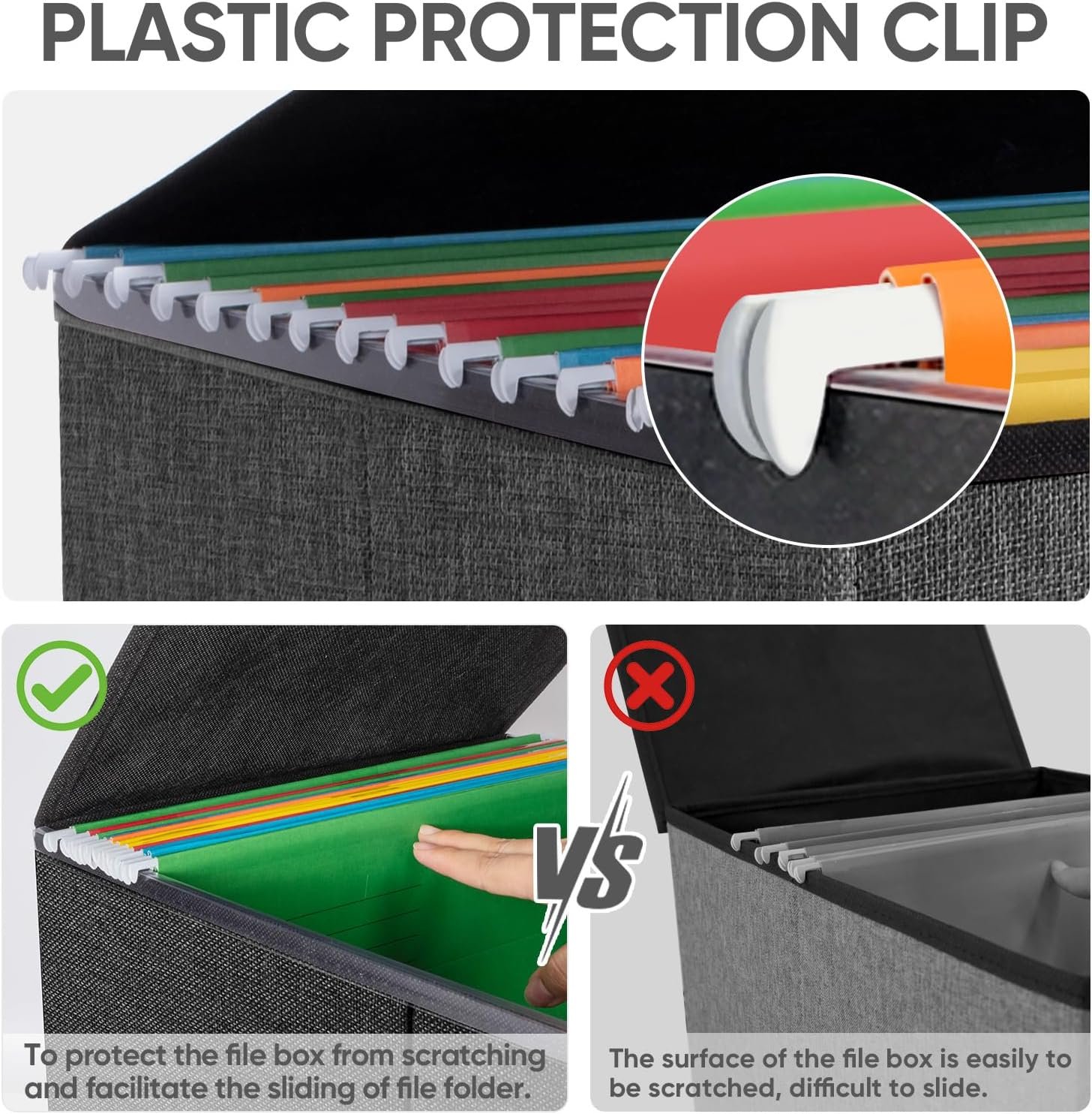 factory price baleine file organizer box with lid, collapsible file folder organizer with plastic slide, hanging file folder box for office document storage (1 pack, black) volume discount