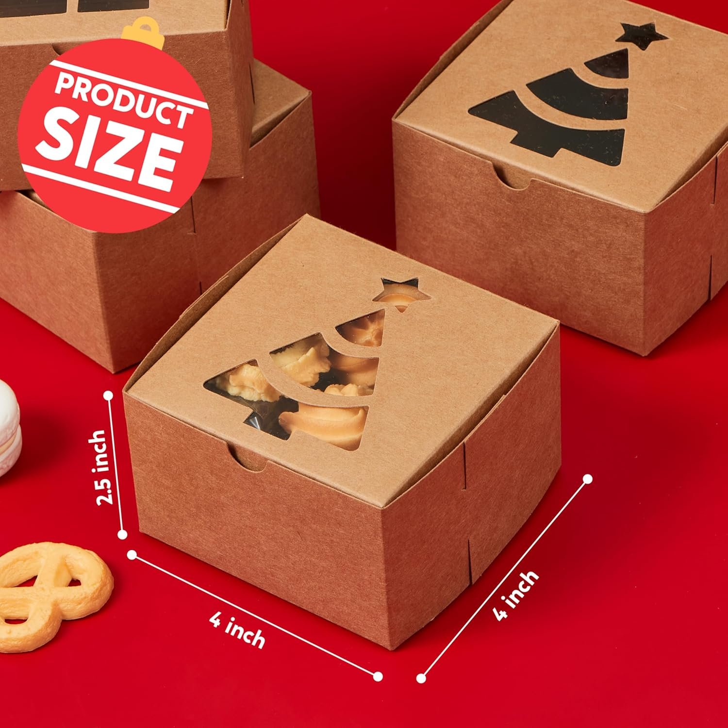 trade price joyin 24 pcs brown bakery boxes with window, 4"x 4"x 2.5" small kraft cookie boxes for christmas cupcakes, cookies, brownies, donuts, truffles gift-giving wholesale supplier