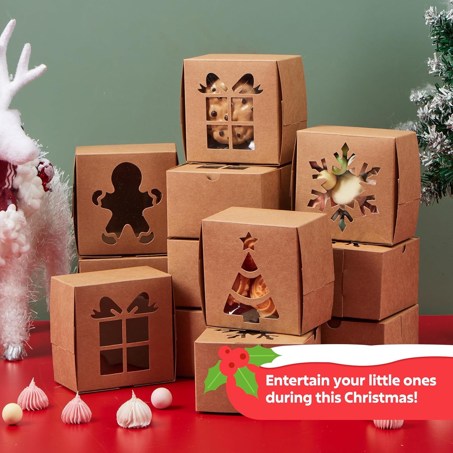 trade price joyin 24 pcs brown bakery boxes with window, 4"x 4"x 2.5" small kraft cookie boxes for christmas cupcakes, cookies, brownies, donuts, truffles gift-giving wholesale supplier