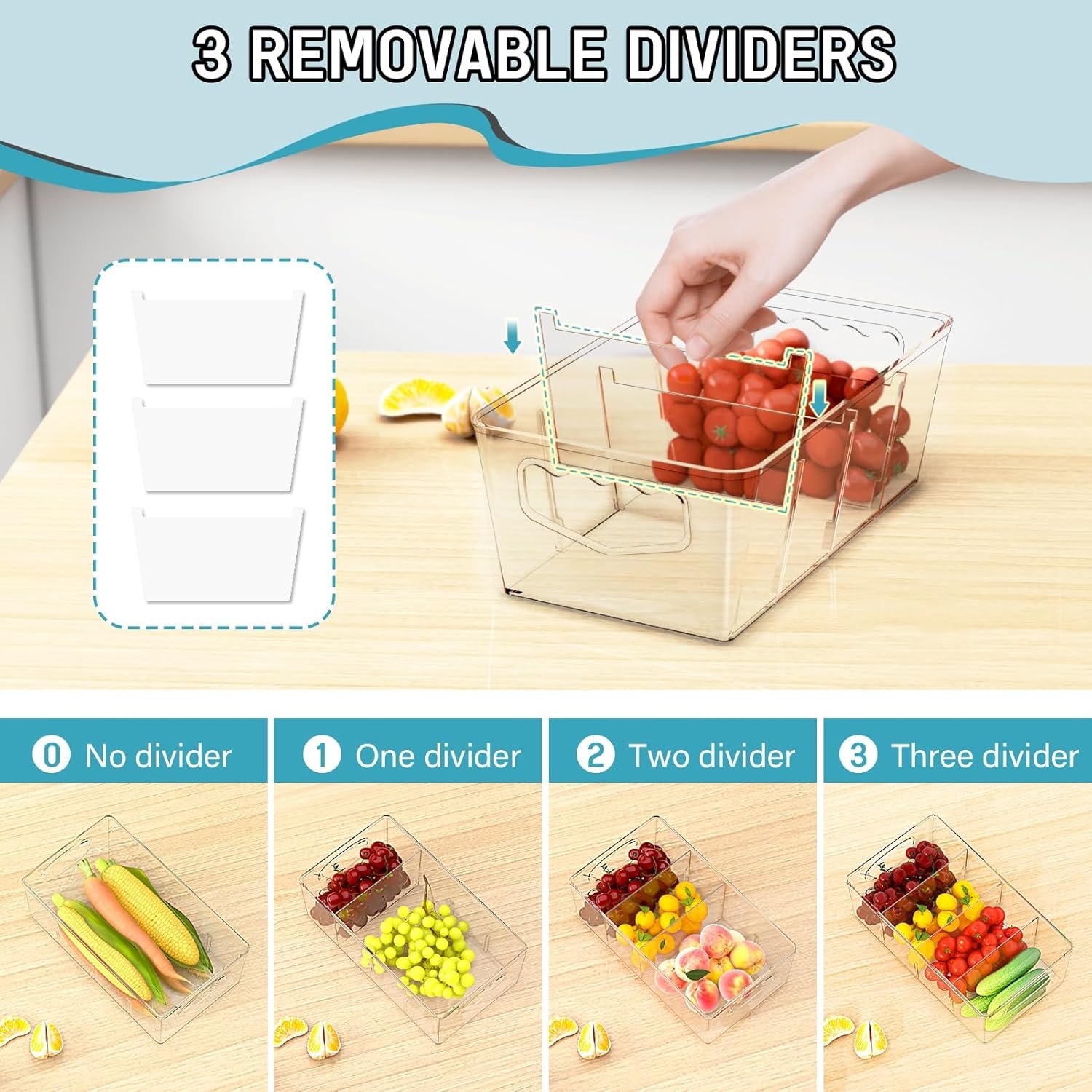 factory direct spacekeeper storage organizer bins 6 pack clear pantry organization and storage containers with removable dividers, plastic stackable storage bins for cabinet, kitchen, fridge, countertops oem/odm services