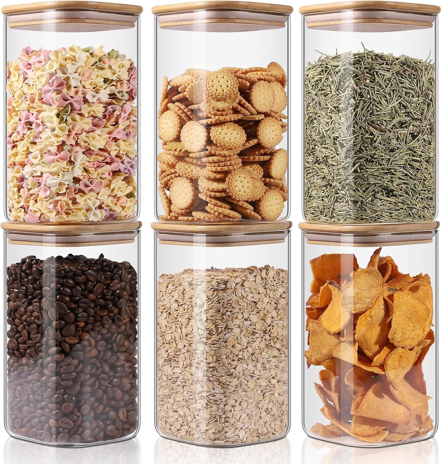 factory direct glass storage jars 6 pack -50oz (10cmx20cm)clear glass food storage containers with airtight bamboo lid stackable kitchen canisters for candy,cookie,rice,sugar,flour,pasta,nuts and spice jars(square) oem/odm services