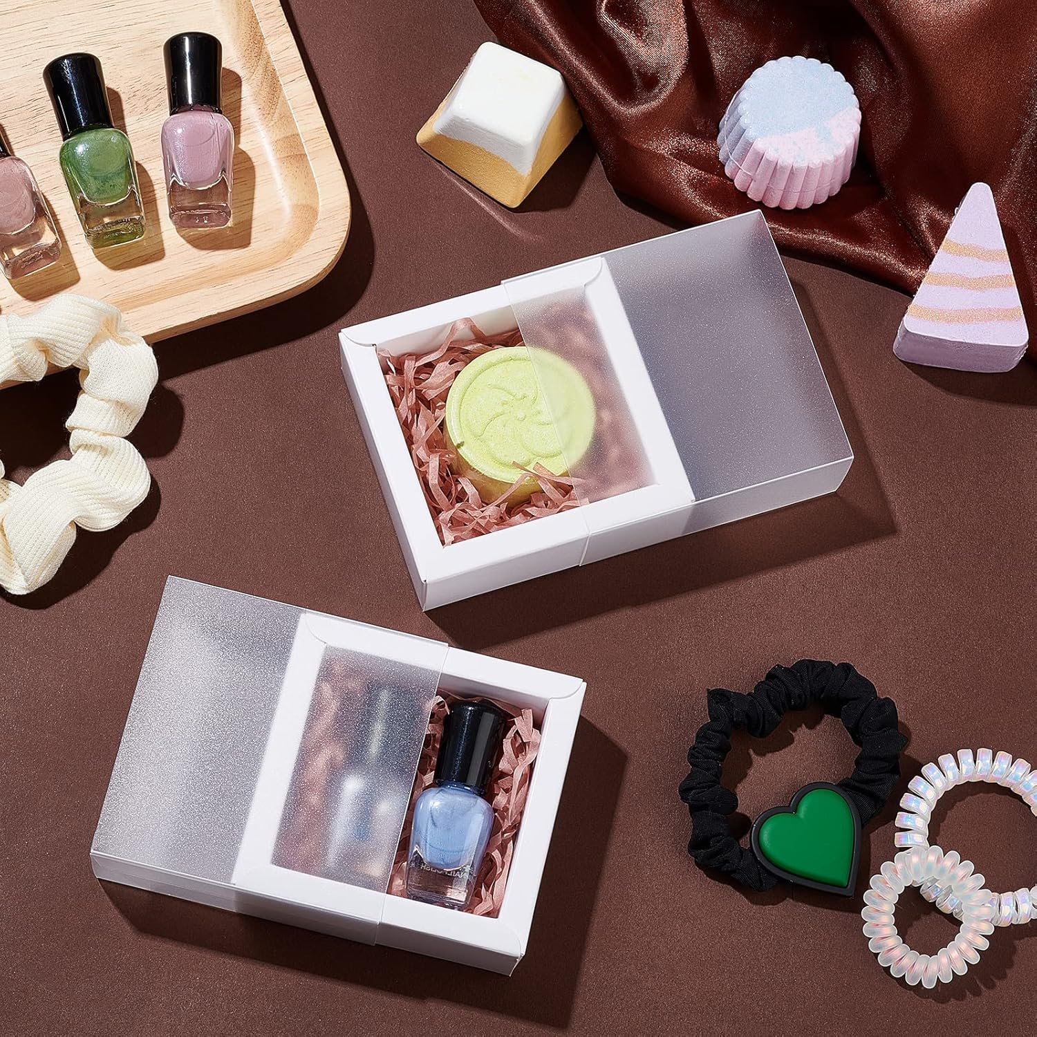 manufacturer direct benecreat 16 packs 3.3x3.3x1.3inch clear frosted pvc cover drawer boxes, square white kraft present packaging boxes for party favor treats, bakery, and jewelry packaging supplier direct