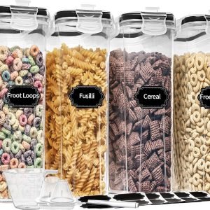 factory direct praki cereal containers storage set (4l,135.2 oz), 4pcs airtight food storage containers with pour spout for kitchen & pantry organization cereal dispensers with 20 labels, measuring cup & marker oem/odm services
