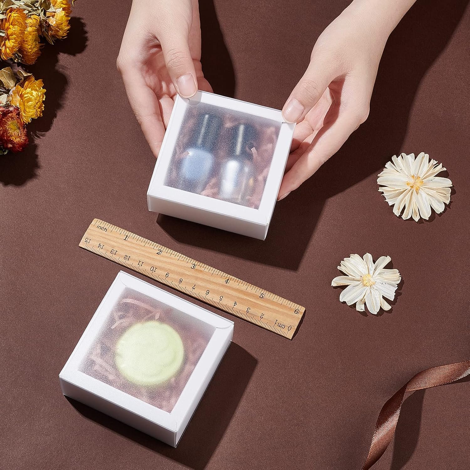 manufacturer direct benecreat 16 packs 3.3x3.3x1.3inch clear frosted pvc cover drawer boxes, square white kraft present packaging boxes for party favor treats, bakery, and jewelry packaging supplier direct