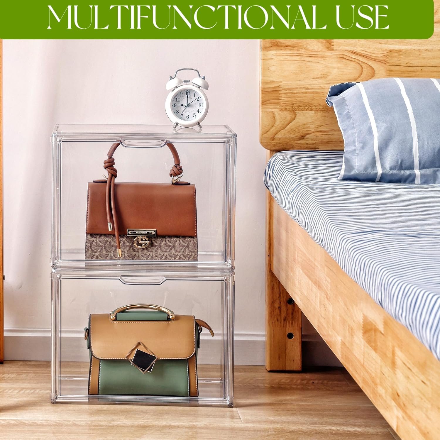 Compre a granel organizador de bolsas e bolsas para armário, vitrine de acrílico transparente para itens colecionáveis, pacote com 4 caixas de armazenamento de plástico com porta magnética para carteira, cosméticos (x grande) de fábrica