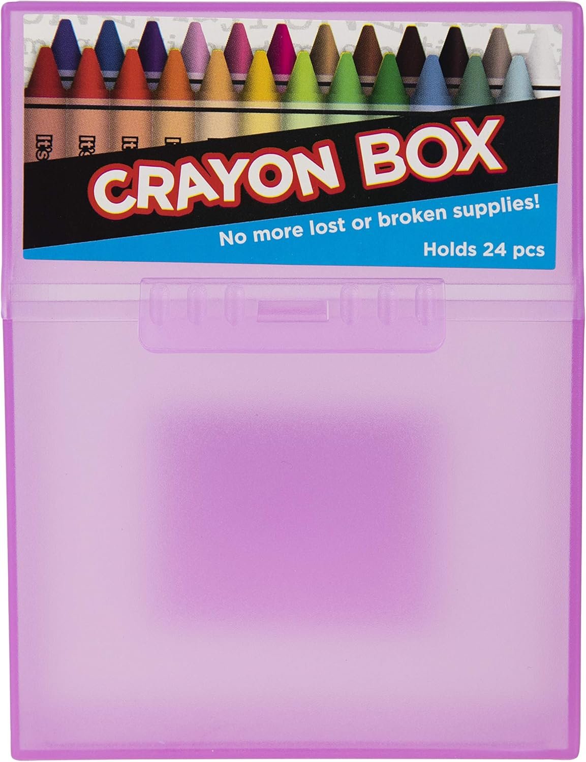 factory price it's academic crayon box with hinged lid and snap closure, clear, purple, and green plastic, 16-pack (colors may vary) volume discount