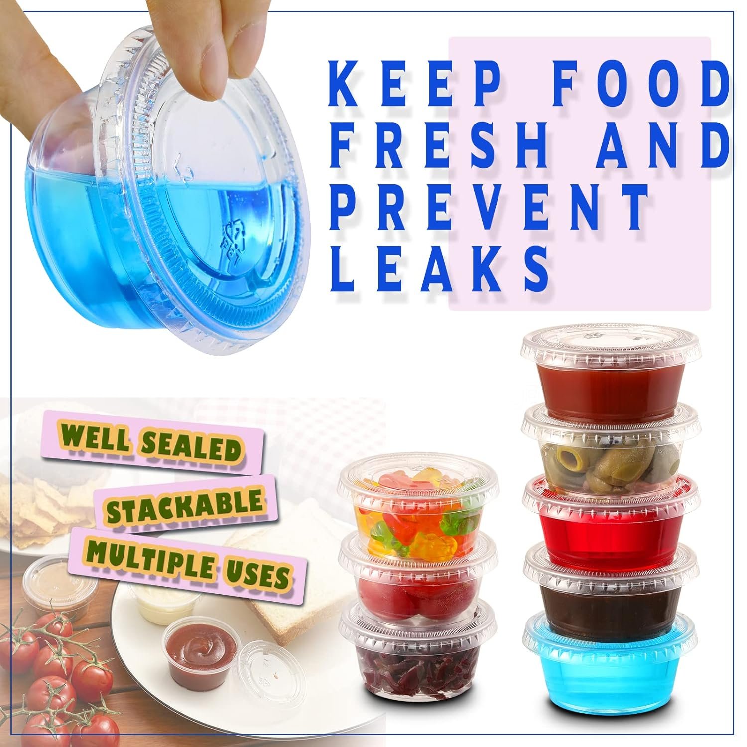 factory direct vitever 130 sets - 2 oz jello shot cups, small plastic containers with lids, airtight and stackable portion cups, salad dressing container, dipping sauce cups, condiment cups oem/odm services