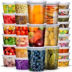 direct bulk orders deli containers with lids 48 sets (8, 16, 32 oz 16 each) - clear soup containers plastic quart containers with lids, pint take out containers leakproof, bpa free, dishwasher/microwave/freezer safe low-cost wholesale