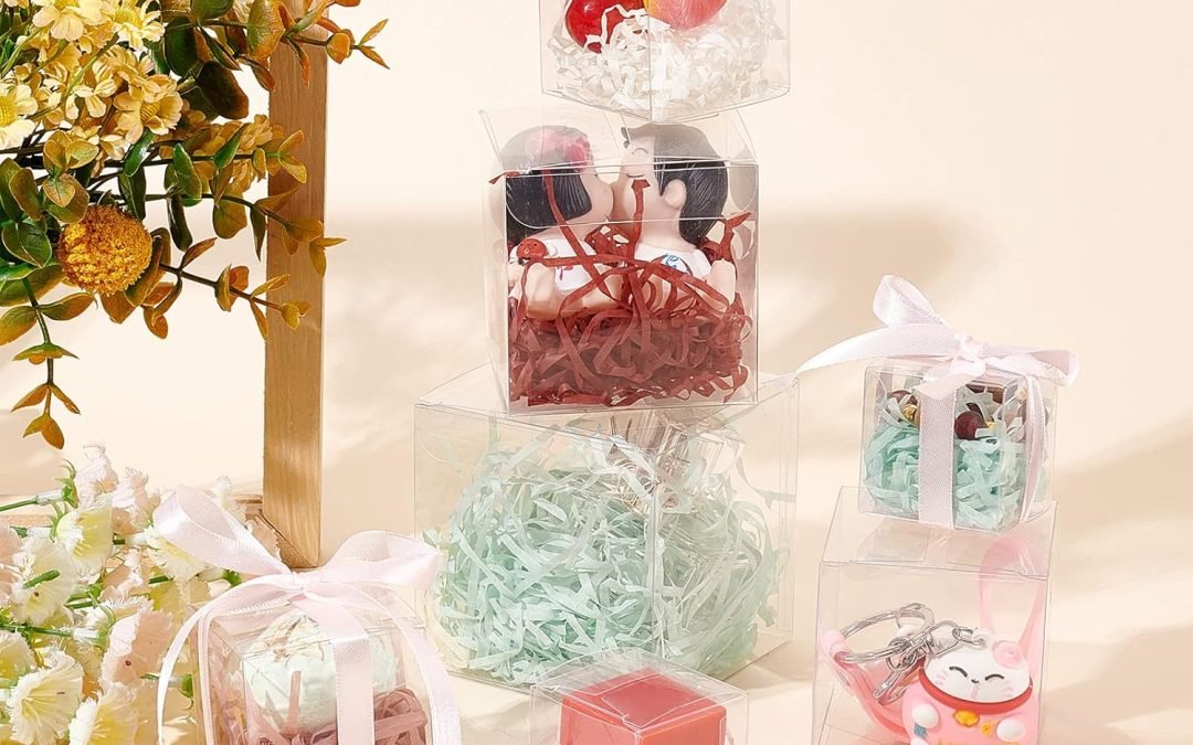 manufacturer direct benecreat 60pcs 2.4x2.4x2.4 inches clear plastic favor box gift packing box for candy choclate and dessert, wedding party treats, halloween christmas festival gift packaging supplier direct