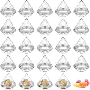 manufacturer direct jucoan 24 pack clear favor boxes, diamond shape candy boxes,3 x 3 inch clear plastic wedding party favor candy box gift box for wedding, baby shower, party supplier direct