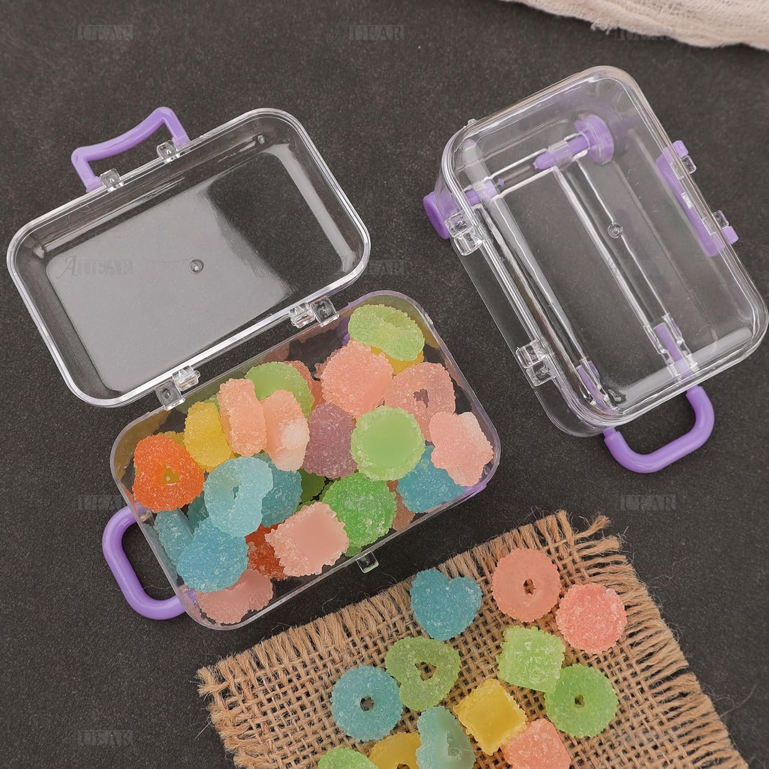 manufacturer direct auear, 12 pack mini suitcase boxes plastic candy box small reception gift box travel case for wedding party decoration (clear purple) supplier direct
