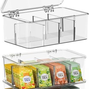 buy in bulk utopia home 3 pack tea bag organizer - stackable tea bag storage organizer with lid - tea bag holder for kitchen organizers and storage, multi-functional kitchen organizer, home organizer (clear) source from factory