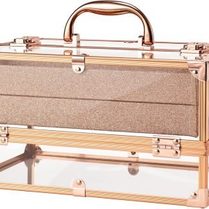 buy in bulk frenessa makeup train case 11.8 inch cosmetic storage box acrylic makeup organizer portable 4 trays makeup display case for stylist makeup artist craft traveling case organizer rose gold source from factory