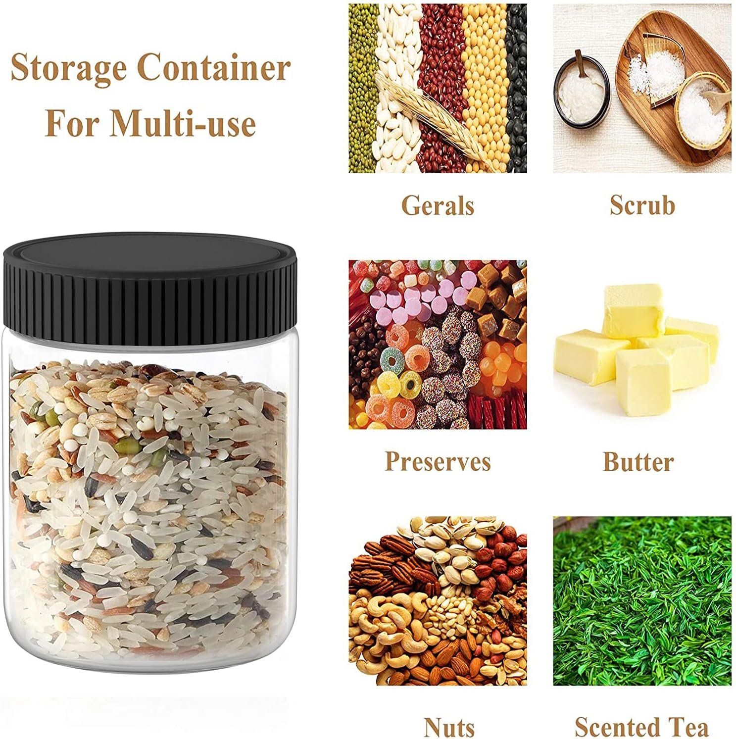 factory direct xinglian 16 oz clear plastic jars with black lids refillable kitchen storage containers for dry food, coffee, nuts and more, 6 pack oem/odm services