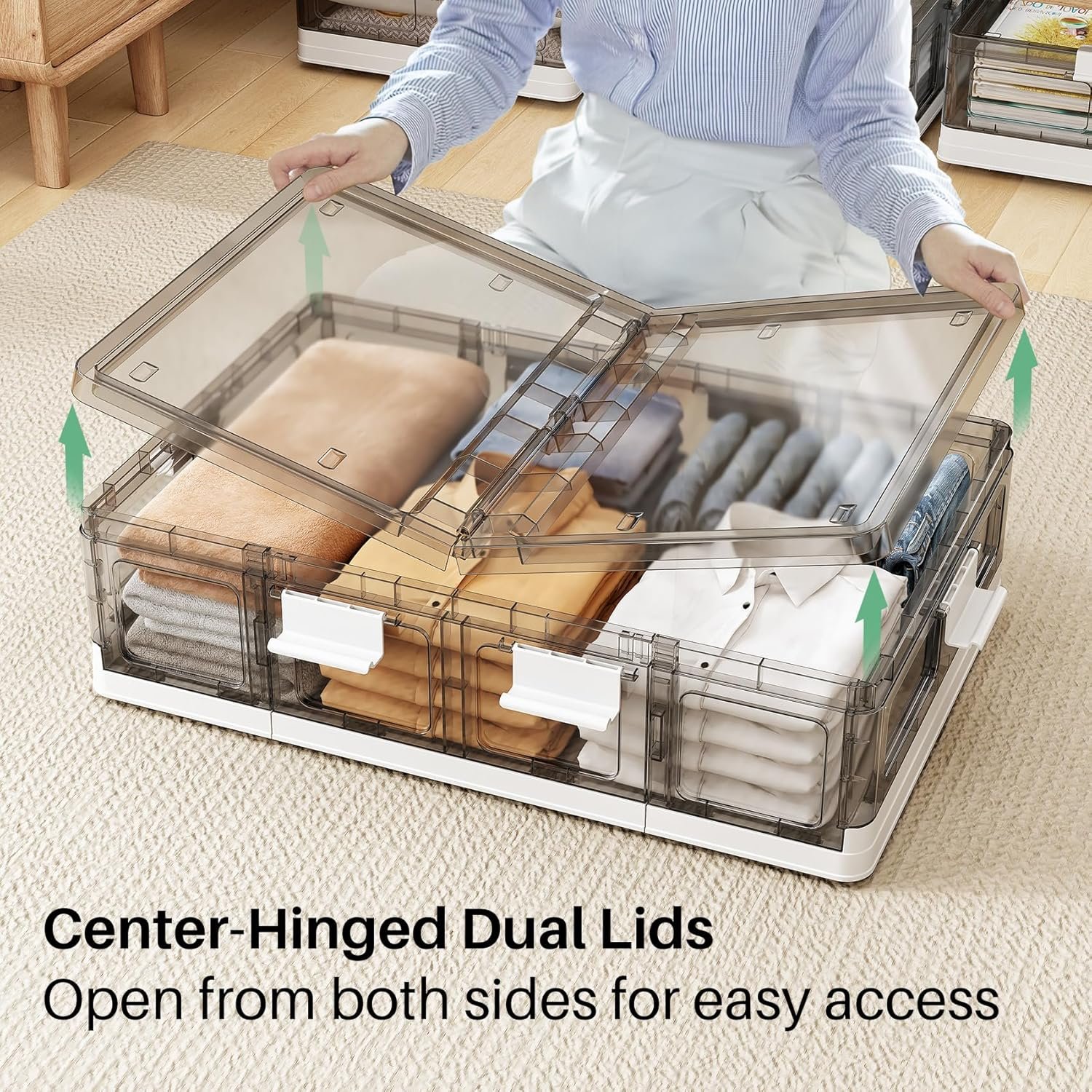 factory direct kitstorack clear plastic under bed storage containers bins with lids and 8 pre-installed wheels,37.8 qt,foldable flat under bed organizer boxes for clothes shoes clothing bedroom,large,1 pack oem/odm services