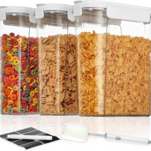 factory direct vtopmart cereal containers storage set, 3 pcs airtight food storage containers with flip-top lids, plastic cereal organizer dispenser for kitchen, pantry organization storage (135.2oz/4l) oem/odm services