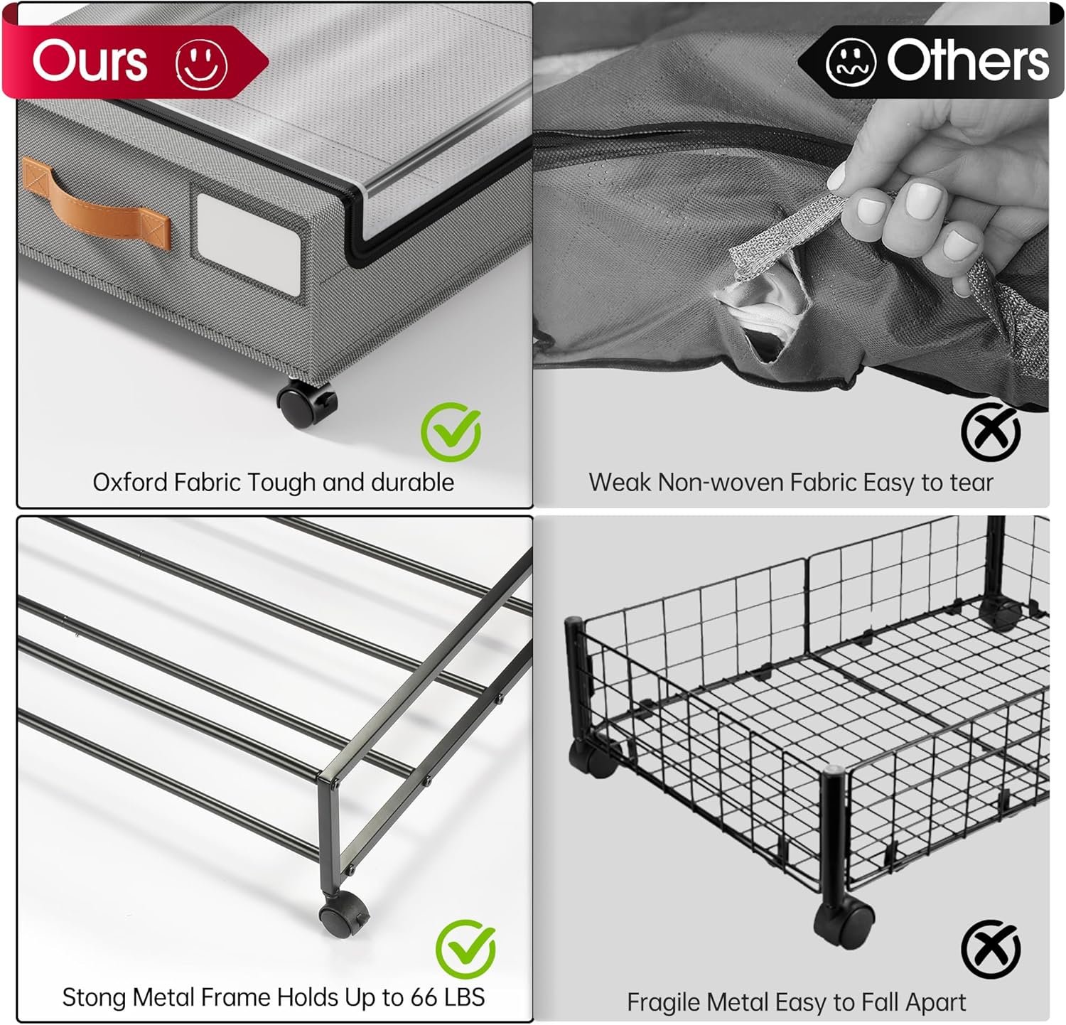 factory direct yecaye under bed storage with wheels, 2 pack under bed storage containers, large under bed rolling storage with clear window & label, bedroom storage organizer for clothes, shoes,toys, books, blankets oem/odm services