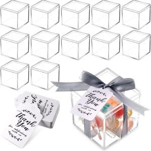 manufacturer direct maitys 50 pcs acrylic box with tags 2.2 x 2.2 x 2.2 inch clear wedding guest favor box plastic square cube with lid mini acrylic containers display box for wedding bridal shower souvenir party gifts supplier direct