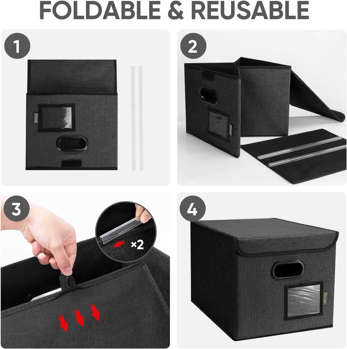 factory price baleine file organizer box with lid, collapsible file folder organizer with plastic slide, hanging file folder box for office document storage (1 pack, black) volume discount