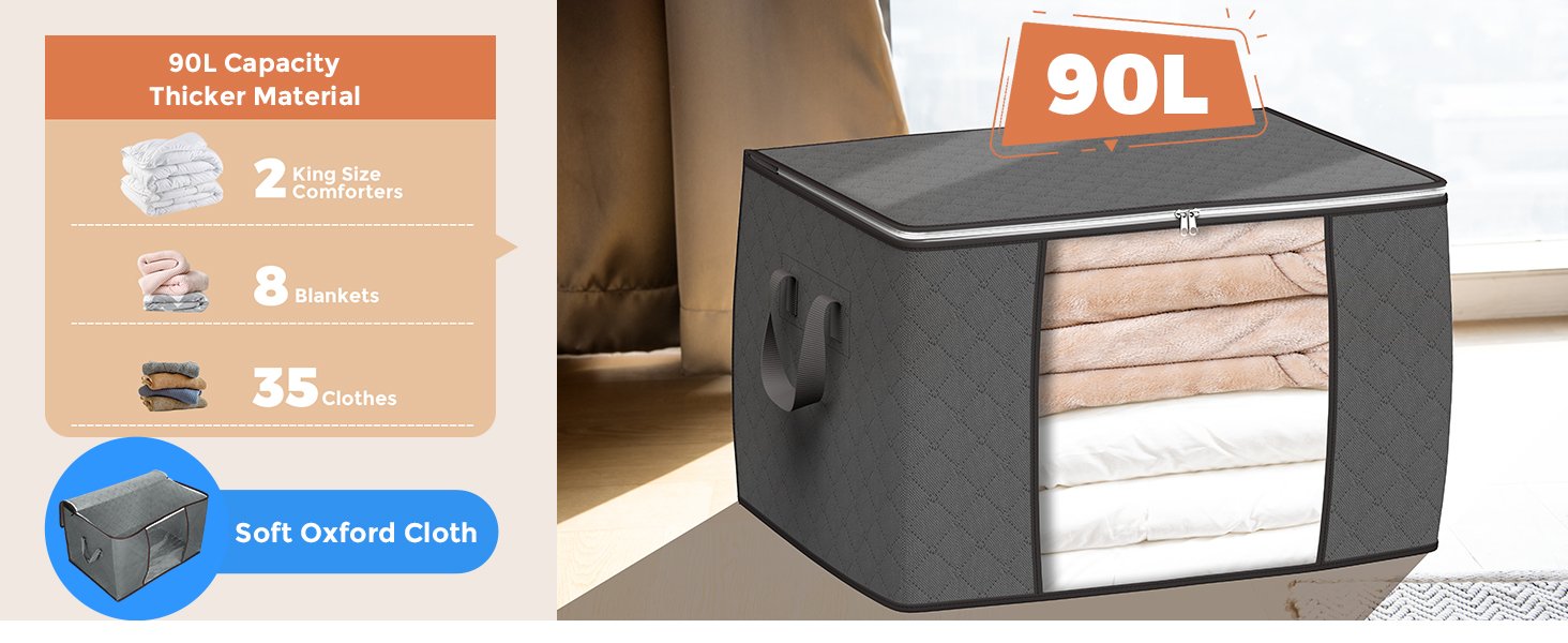 factory direct 90 l large storage bags, 6 pack clothes storage bins foldable closet organizers storage containers with reinforced handle for clothing, blanket, comforters, bed sheets, pillows and toys (gray) oem/odm services