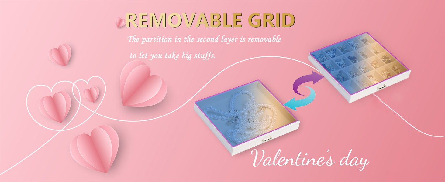 trade price boovo clear lid jewelry box,3 layers jewelry organizer large multi-functional jewelry storage box with 2 drawers,jewelry display case of rings earrings necklace bracelets for women girls (white) wholesale supplier