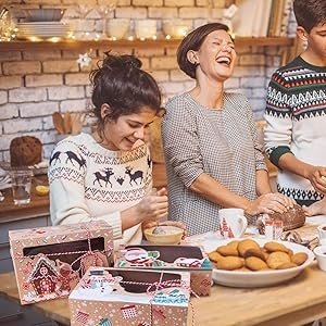 trade price ourwarm 12 pack christmas cookie boxes large holiday bakery gift boxes with window and tags, kraft cupcake boxes, food packaging containers for gift giving, christmas party favor, fits 20 cookies wholesale supplier