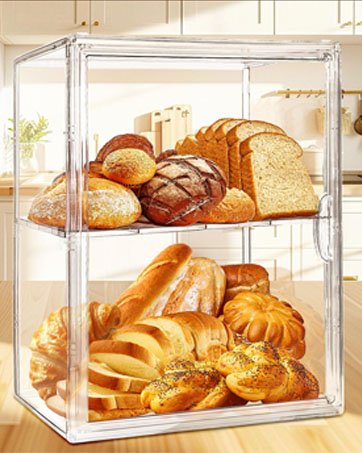 factory price bread box bread boxes for kitchen counter airtight, time recording bread storage container with lid, bread keeper for homemade bread, toast, bagel, donut and cookies, grey volume discount