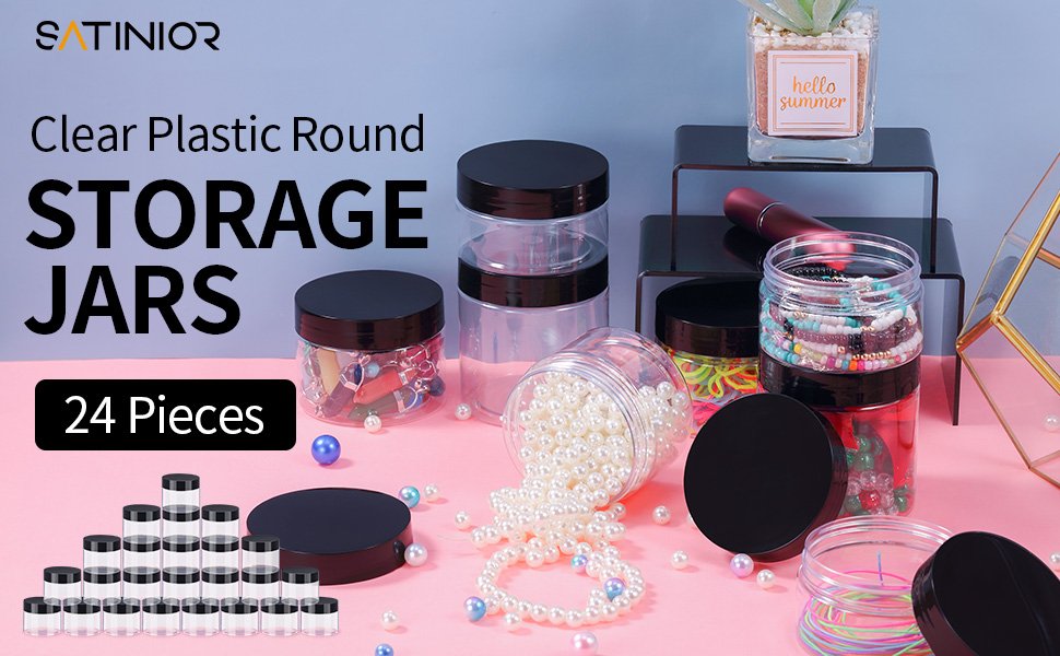 factory direct satinior 24 pieces empty clear plastic jars with lids round storage containers wide-mouth for beauty product cosmetic cream lotion liquid butter craft and food (black lid, 2 oz) oem/odm services factory direct satinior 24 pieces empty clear plastic jars with lids round storage containers wide-mouth for beauty product cosmetic cream lotion liquid butter craft and food (black lid, 2 oz) oem/odm services