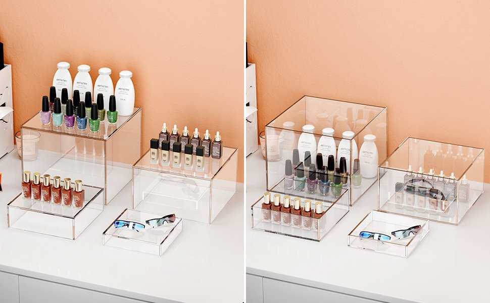 buy in bulk set of 4 crystal clear acrylic boxes cube display buffet nesting risers with hollow bottoms source from factory