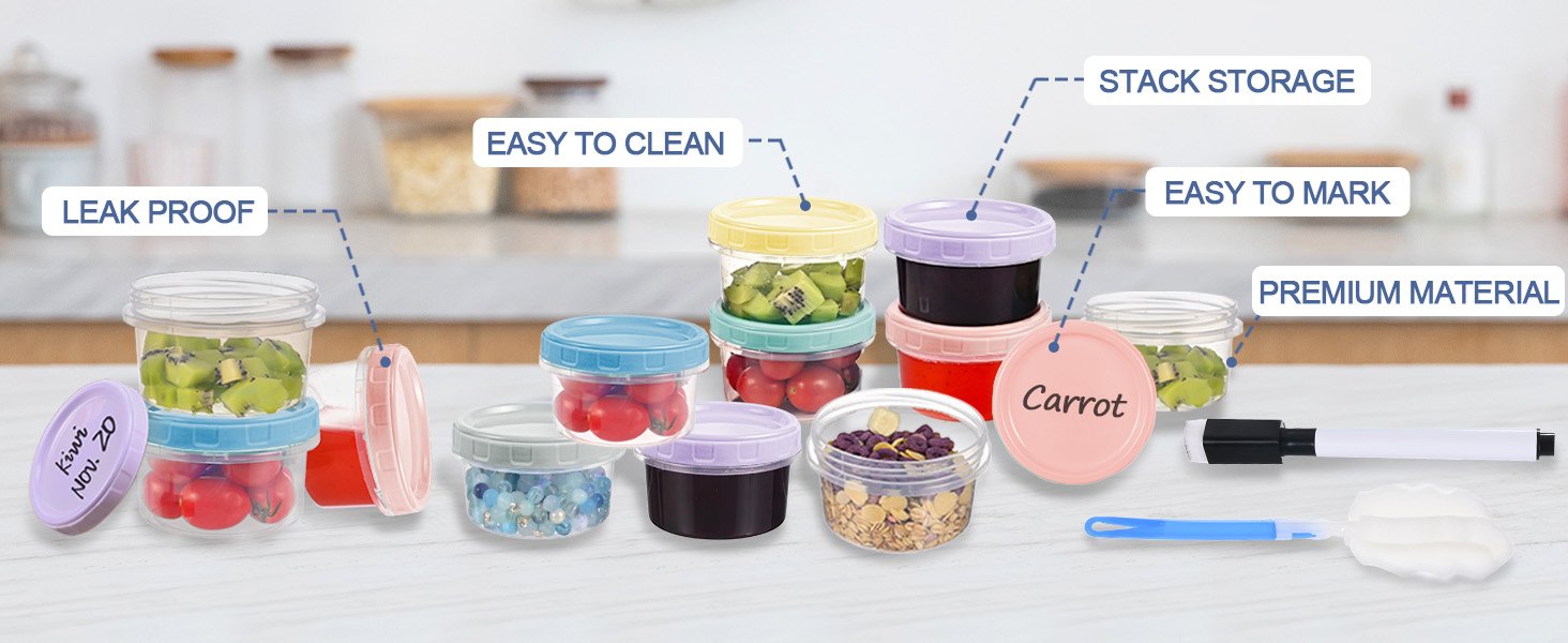 direct bulk orders 12pcs 8 oz plastic containers with screw lids, reusable clear food storage containers with pen and brush for snack salad fruit, leakproof small freezer containers, microwave & dishwasher safe low-cost wholesale direct bulk orders 12pcs 8 oz plastic containers with screw lids, reusable clear food storage containers with pen and brush for snack salad fruit, leakproof small freezer containers, microwave & dishwasher safe low-cost wholesale
