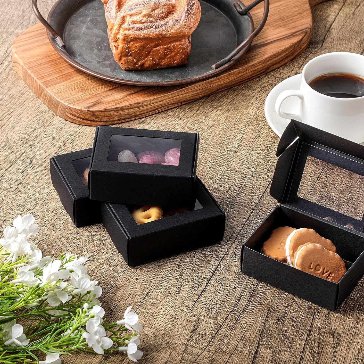 trade price zonon 30 pcs soap boxes for homemade soap boxes packaging small gift box mini kraft treat boxes with window present packaging box for bakery candy soap making (black,3.5 x 2.4 x 1.2 inch) wholesale supplier