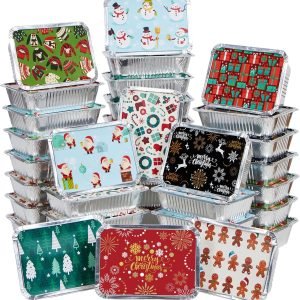 direct bulk orders joyin 36 pieces christmas foil containers with lid, 9 holiday designs, 6.5"x5"x2" christmas small gift bags santa sacks, for holiday leftovers goodie container or cookie exchange low-cost wholesale