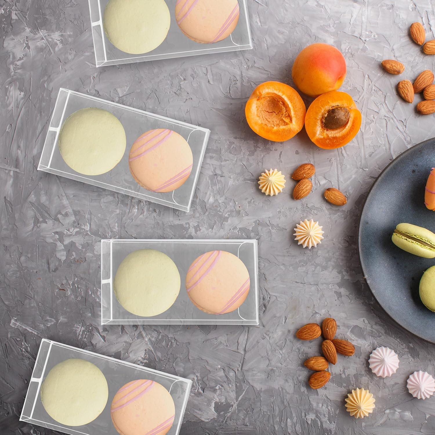 manufacturer direct lot45 macaron boxes for 2-100 pack of 4 x 2 x 1 inch clear favor boxes - side by side macaron box for wedding or party favors - plastic dessert packaging mini treat boxes for cookies and candy supplier direct